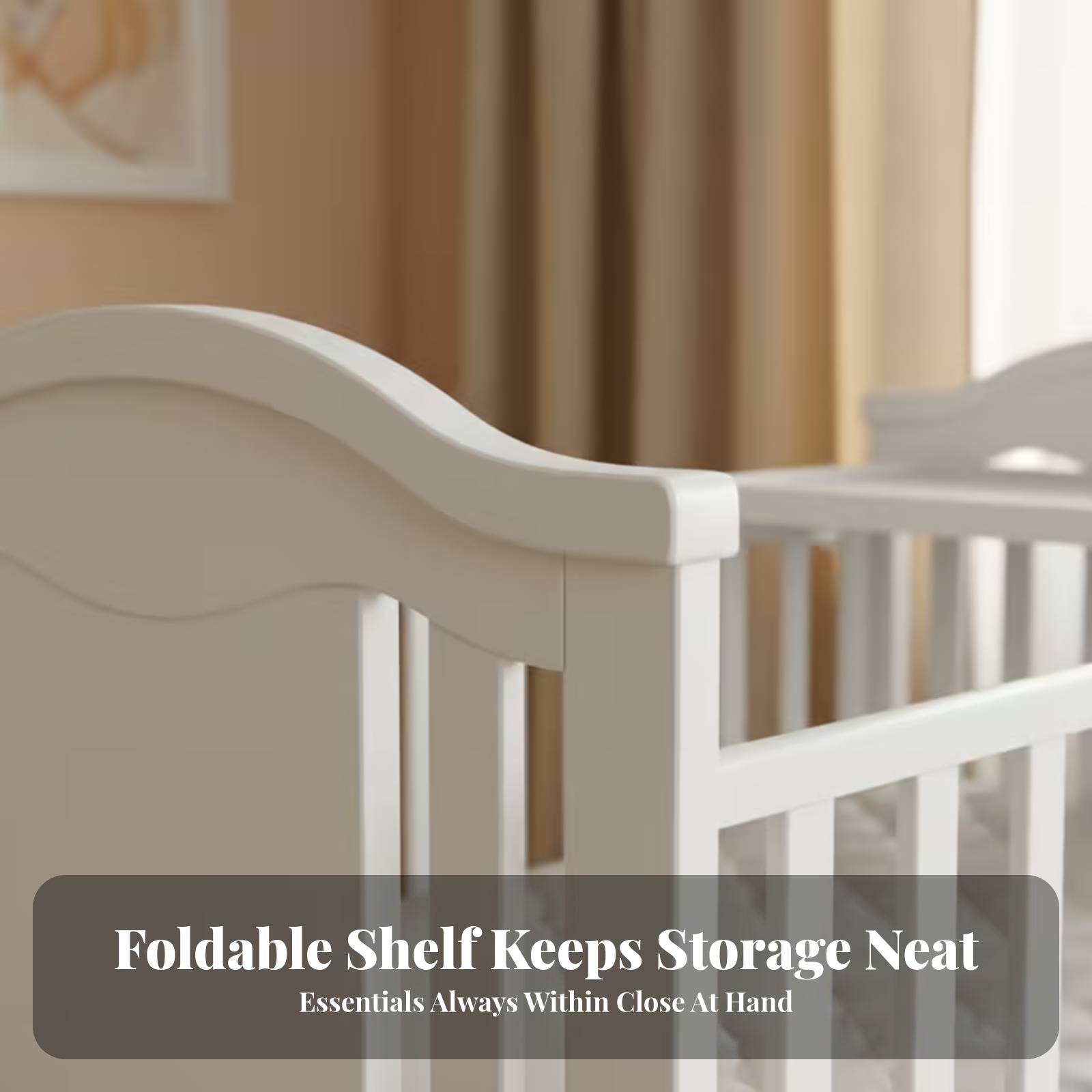 White Wooden Baby Crib Wheeled Crib on Wheels Mattress Included Nursery Bed Curved