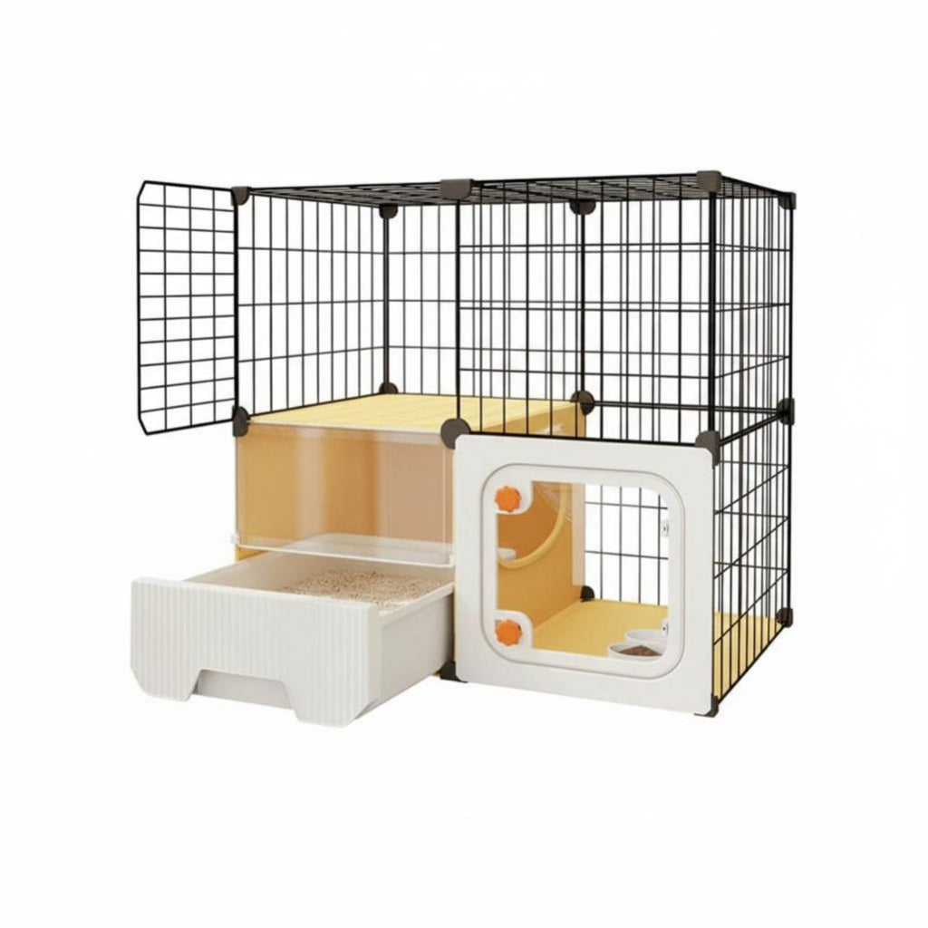 Multi-Level Cat Condo with Litter Box Enclosure Ventilated for Indoors, Bedroom