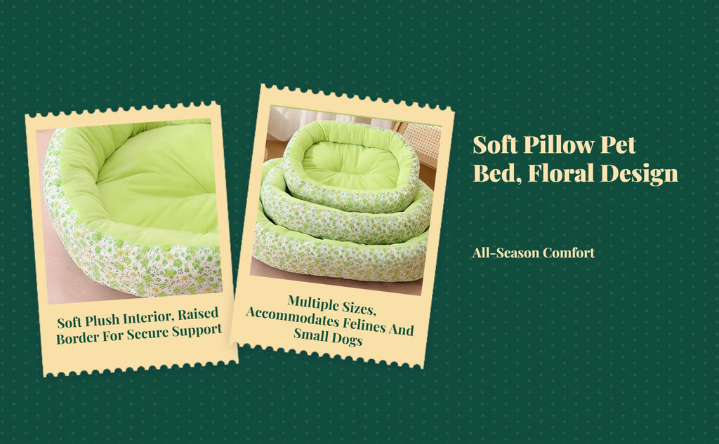 Plush Round Pet Bed, Auto-Warming, Floral Pattern