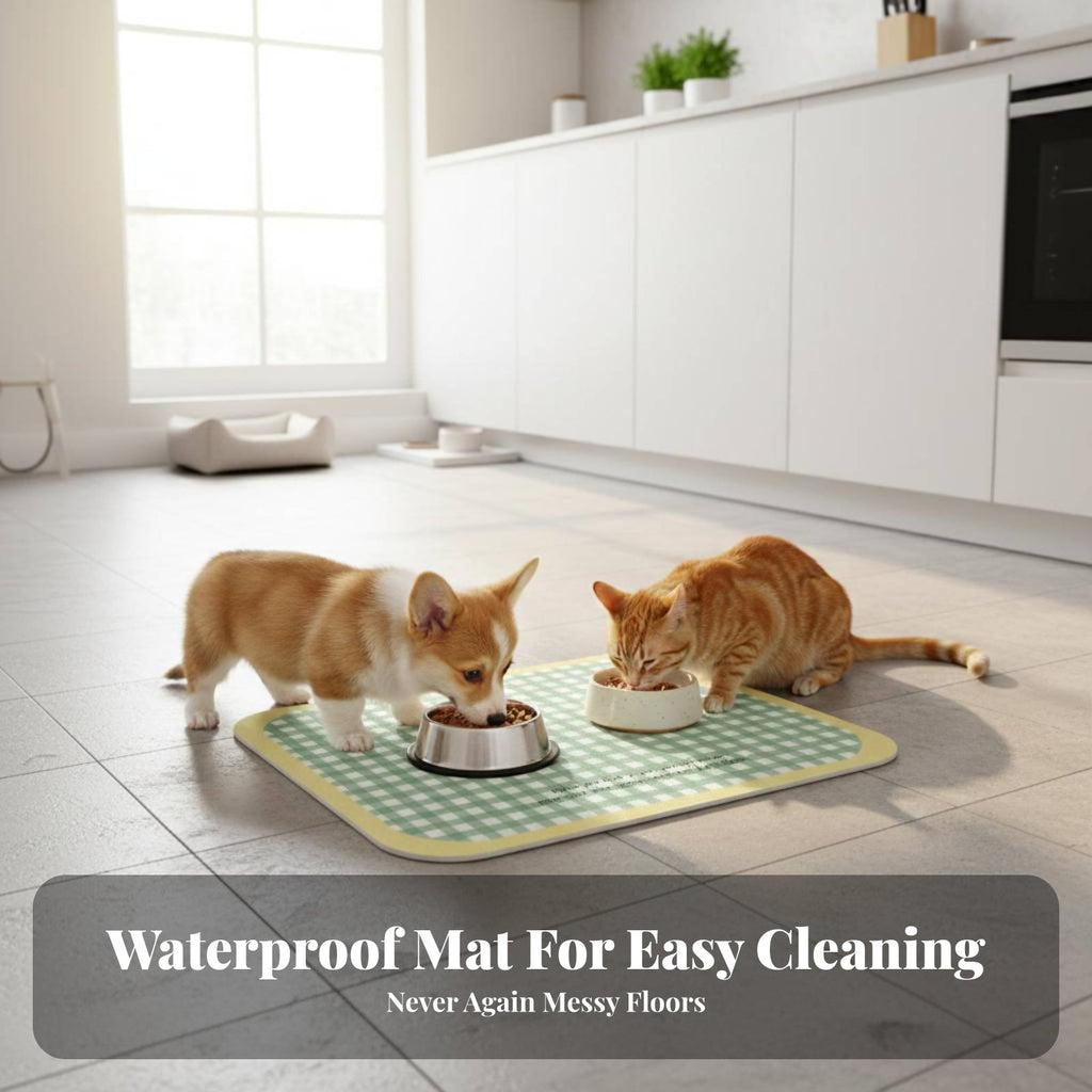 Pet Bowl Placemat Waterresistant Feeding Mat Non-Sraised border for Indoor, Kitchen