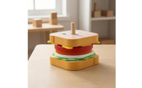 Wooden Sandwich Stacking Toy Cartoon Face Pretend Play Sandwich Rounded Corners