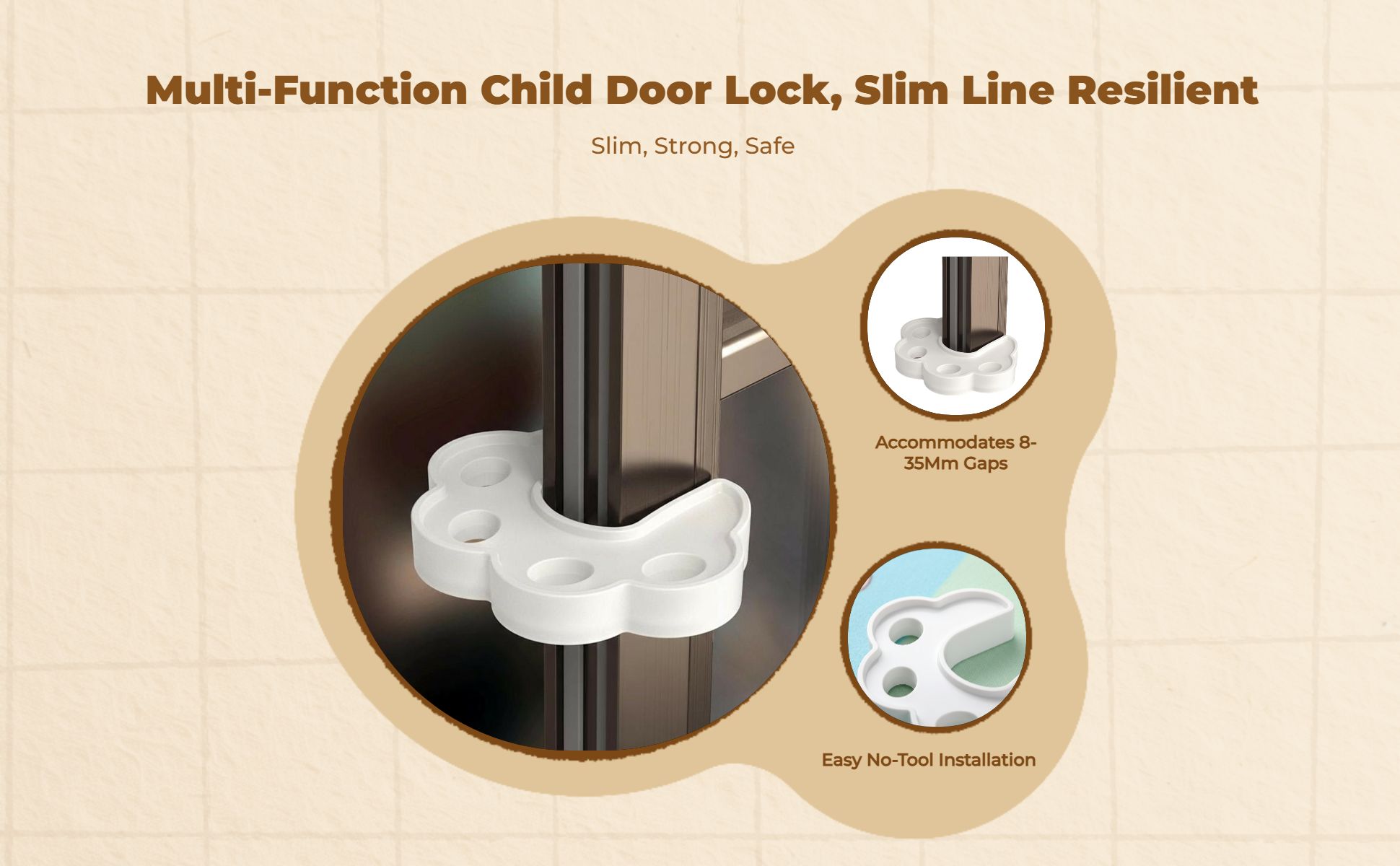 Kid Security Lock, Sliding Door Latch, Adjustable Cabinet Lock, Infant Proofing, Easy to Install, U-Shaped, Childproof Protection
