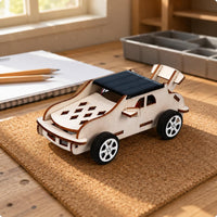 Cut Wooden Car Model Slot-Together Solar-Powered Car Toy Rubber Tires