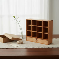 12-Grid Display Case with Drawer Solid Wood 1/6 Scale Doll Furniture for Desktop