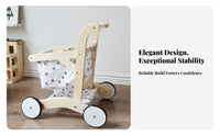 Open Lower Shelf Wooden Shopping Cart Imaginative Children's Play Plaything Wooden Shopping Cart Toy for Walking Exercise Children