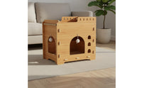 Wooden Cat Treehouse Scratcher Construction 2 Tier Cat House Easy Assembly Pet Furniture for Kittens