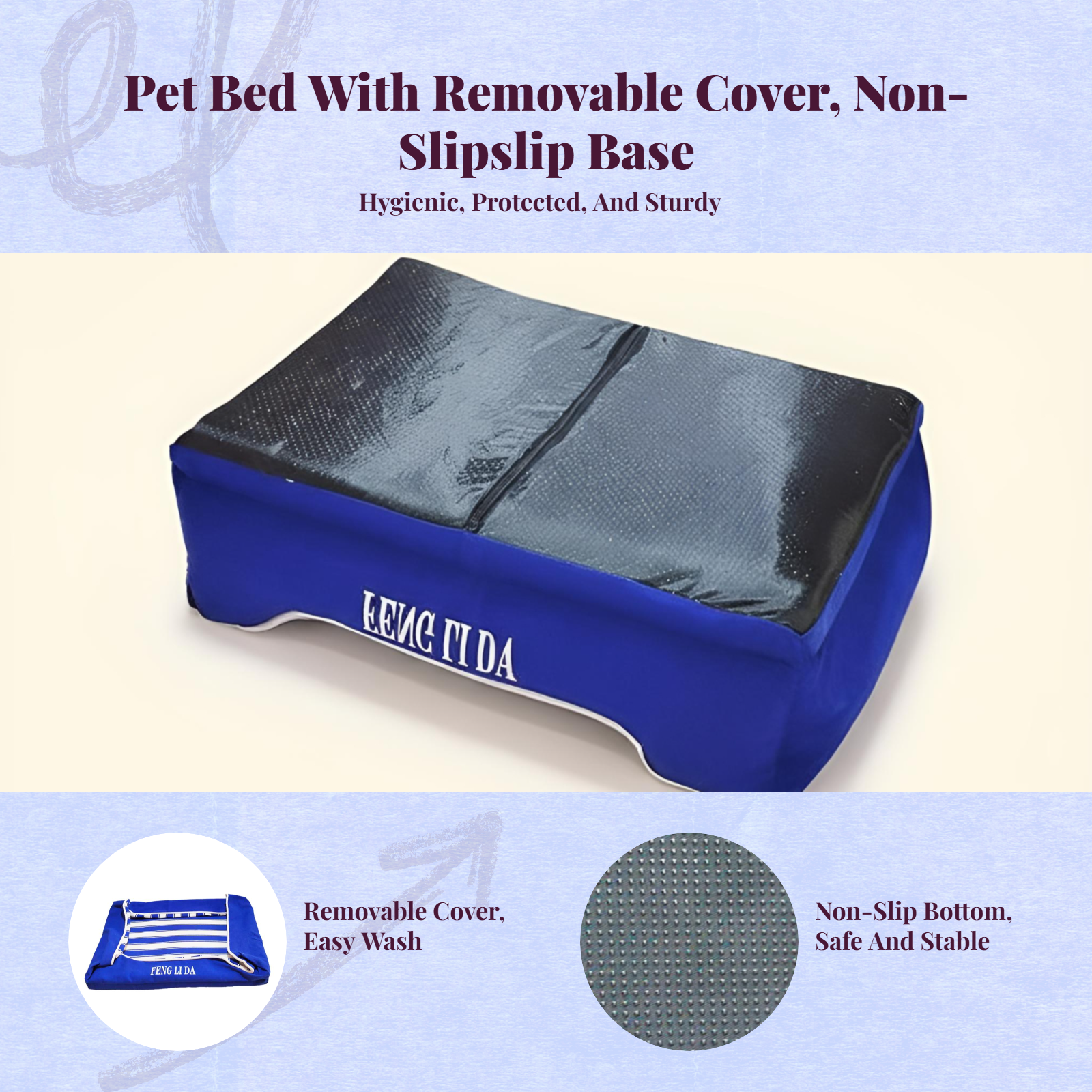 Washable non-slip pet bed