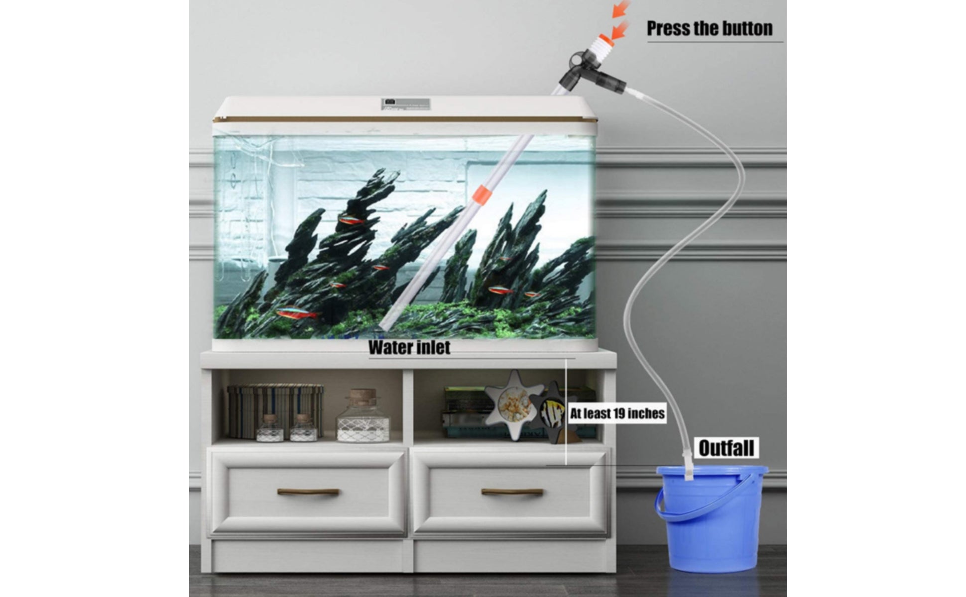 Manual Aquarium Water Changer Interchangeable Attachments Gravel Vacuum