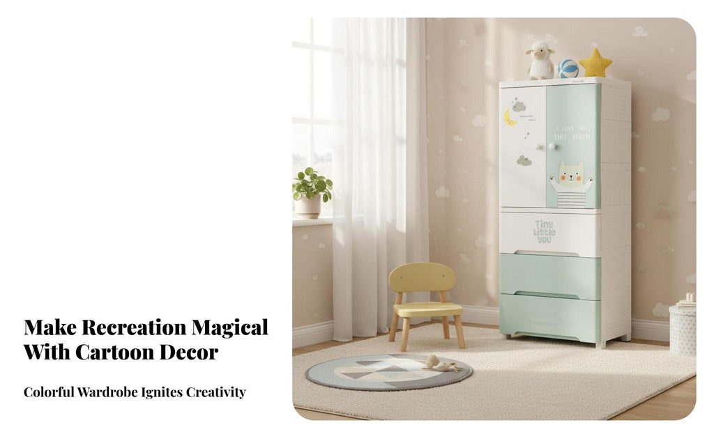 Large Capacity Multi-Bin Storage Cabinet child-appropriate Height Cartoon Drawer Chest Safe Rounded Corners children's Furniture Lightweight Design for Toddlers, Parents, Nursery, Playroom, Bedroom, Closet