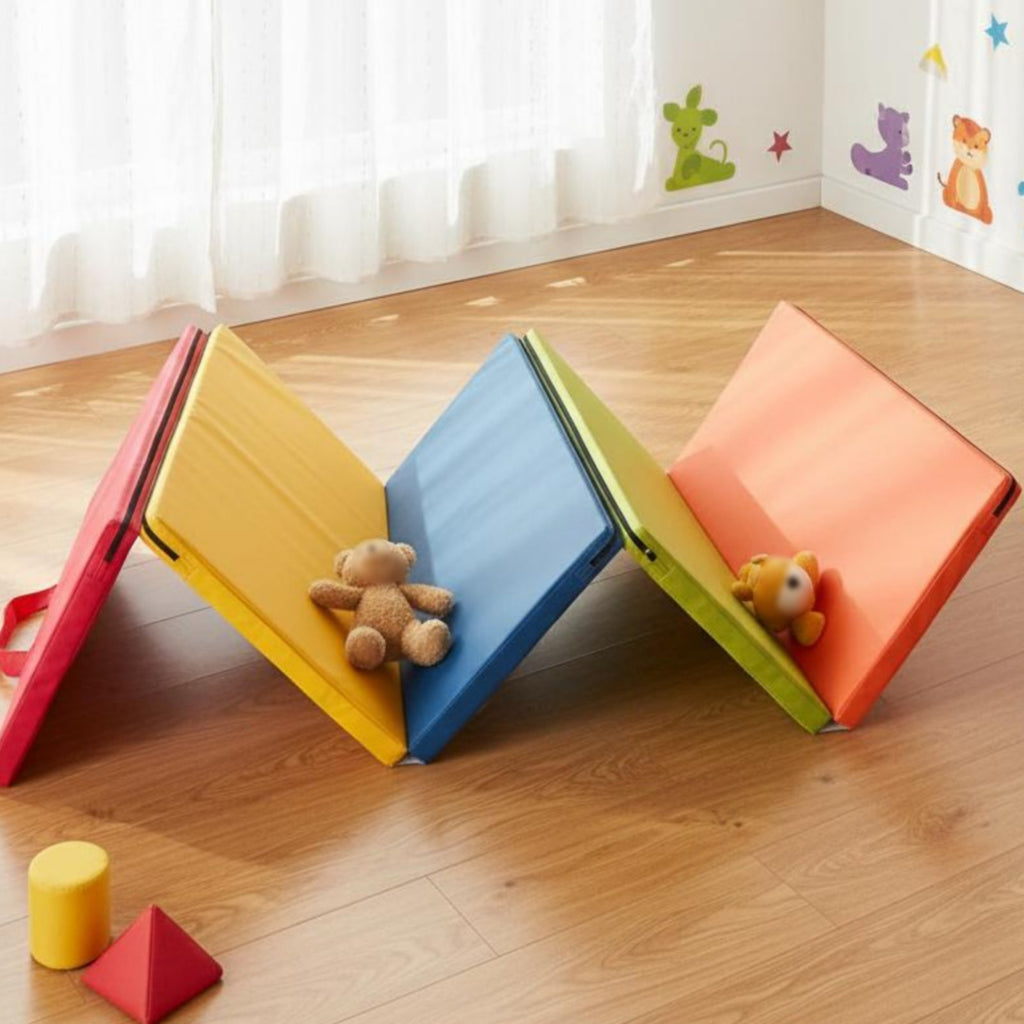 Foldable Folding Tumbling Mat Thick Padded Rainbow Kids Mat Easy to Stow-Away Eco-Friendly for Playroom