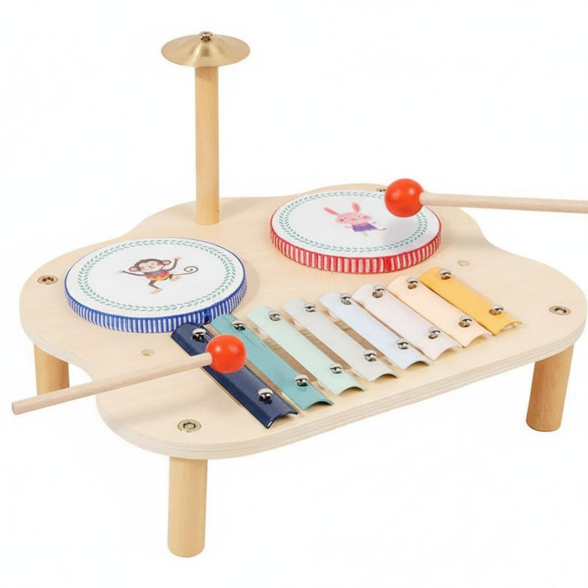 Wooden Music Station Educational Xylophone Drum Cymbal Toy Youngster Music Station Youngster Percussion Set for Young Children