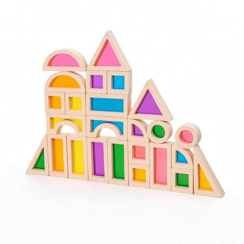 25 Pieces Wooden Building Block Set Colorful Shape Recognition Blocks
