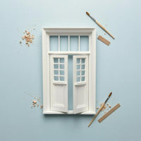 1:12 Scale Dollhouse Door Decorative Two Panel Transom Door Openable Transom Window Model