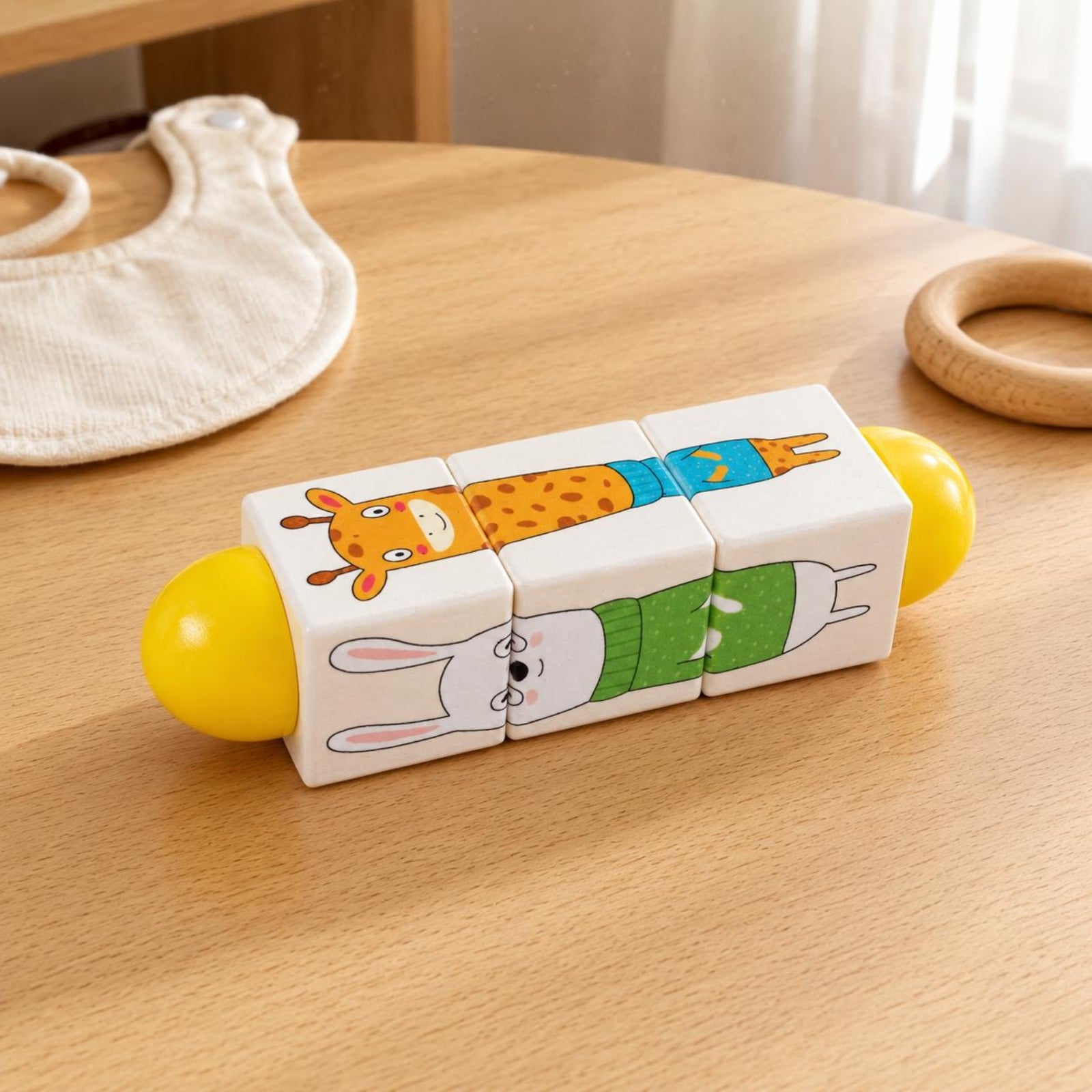 Wooden Grasping Brainteaser Compact Rotating Segment Toy Object Recognition