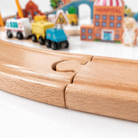 Electric Toy Train Set Educational Wood Train Track and Buildings Set Imaginative Play Wooden Railway Playset for Young Children, Playroom, Preschool