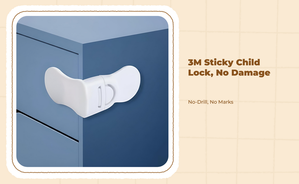Kid Protection Cabinet Lock, Adjustable Drawer Latch, no tools needed, Infant Proofing for Fridge & Cupboard