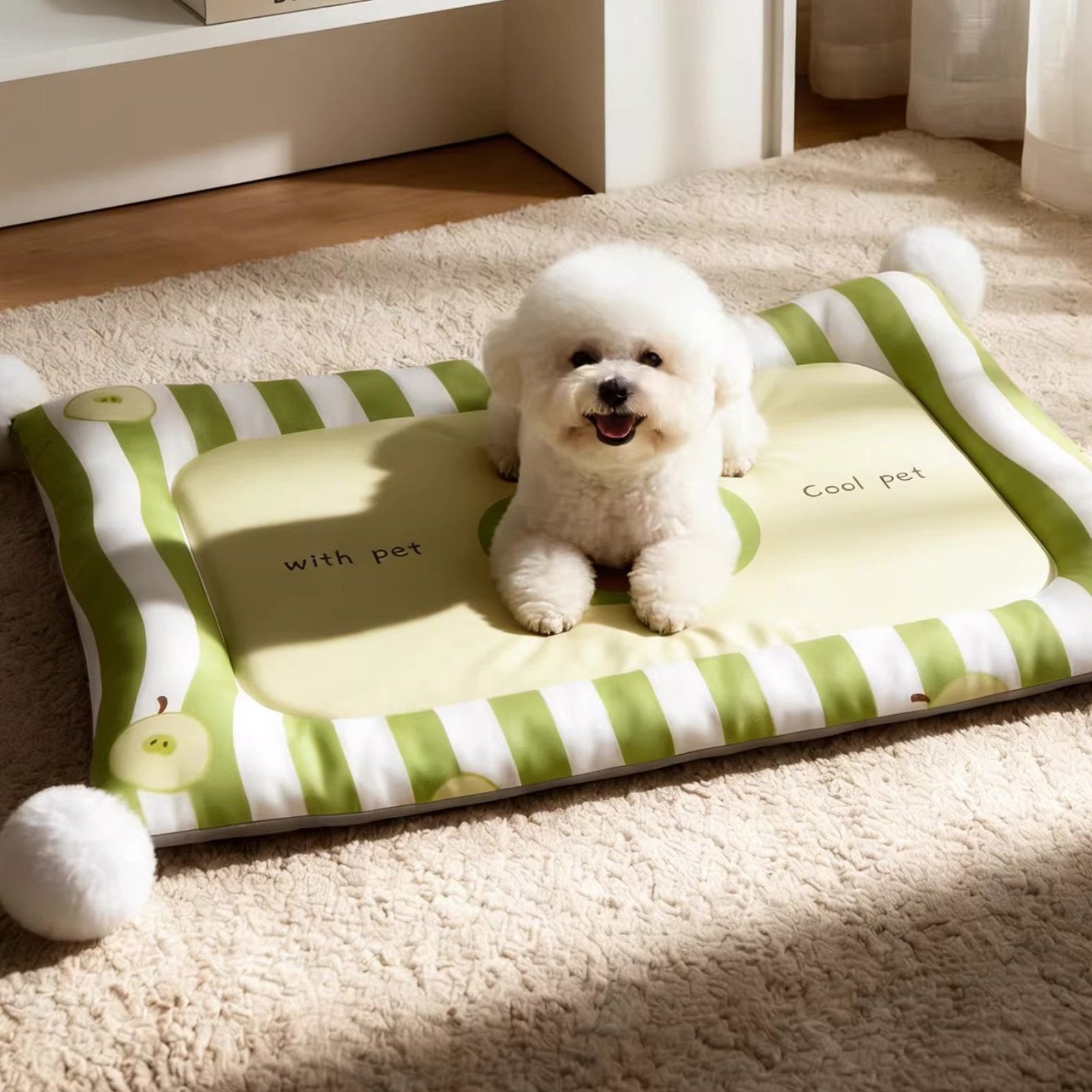 Fluffy Ball Pet Bed Year-Round Padded Pet Mat Comfortable for Indoor, Young Dogs