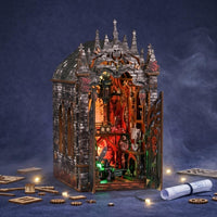 Dark castles Miniature House Detailed Design Gothic Bookshelf Insert Cut Pieces Craft Toy for Bookshelf