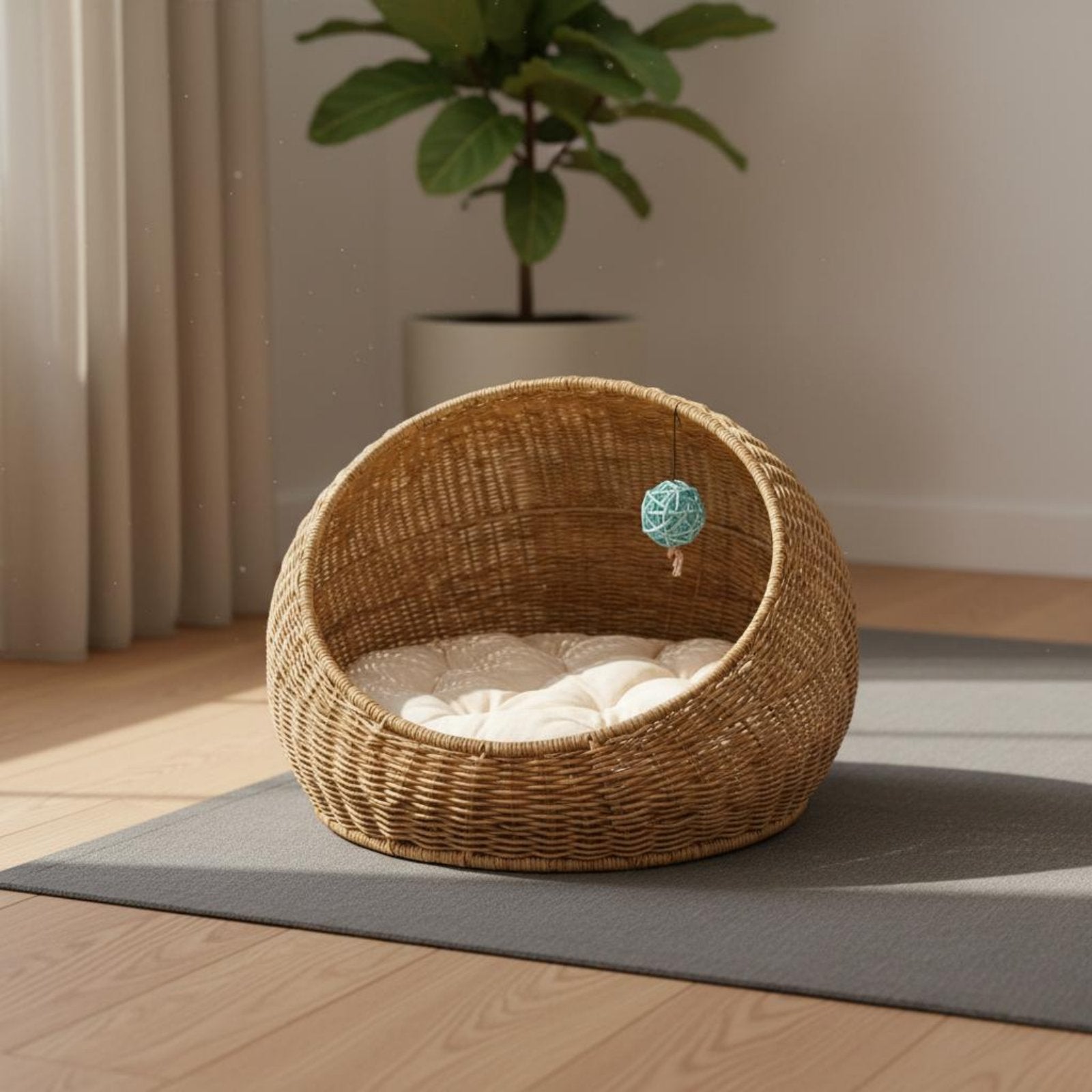 Rattan Design Feline Bed Breathable Feline Container Bed Year-Round for Indoor