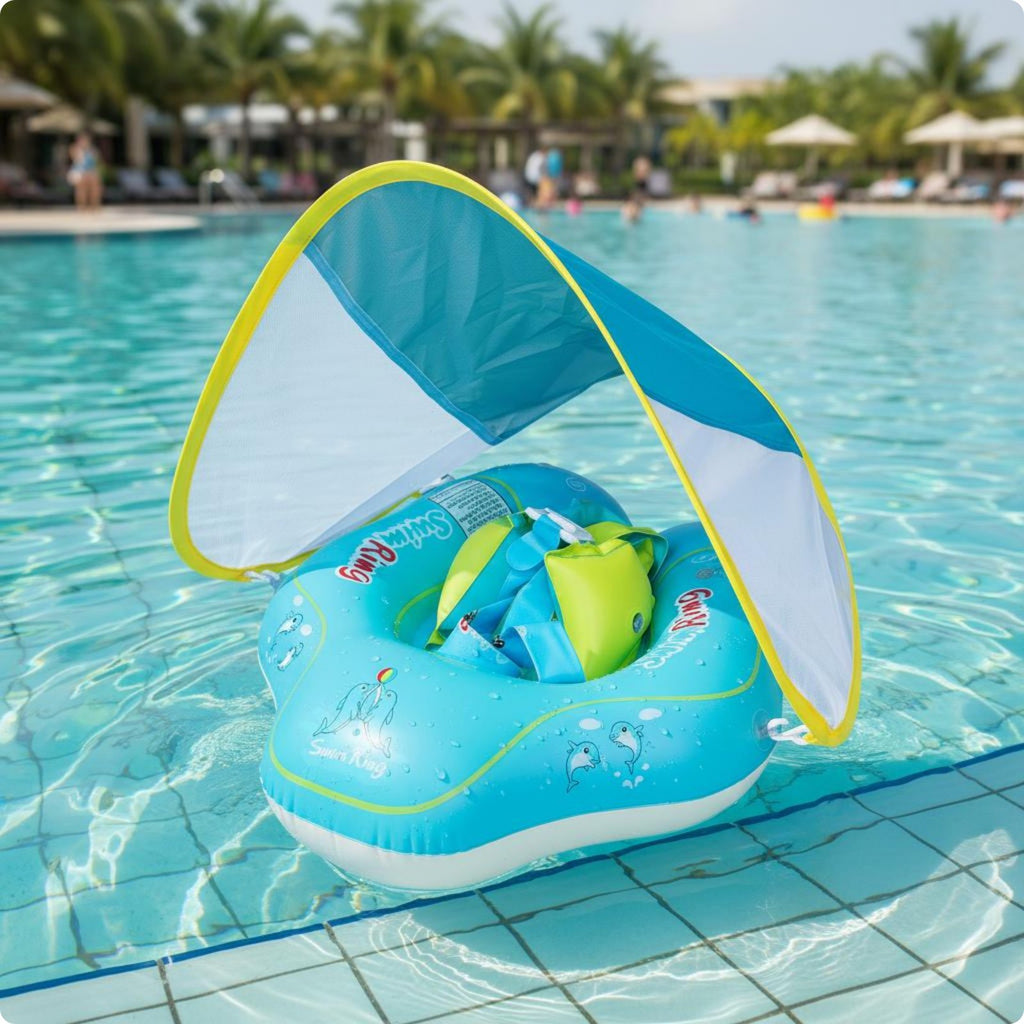 Baby Swim Buoyant Device with Canopy Foldable Young Child Swim Loop Long-Lasting