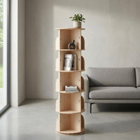 Wooden Rotating Bookshelf Floor Standing Bookcase Unit Cylindrical Furniture Storage