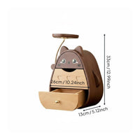 Wooden Desktop Organizer Multi-Layer Drawers Cat Shaped Storage Box Solid Wood Animal Desk Holder for Women, Office