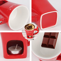 Personal Fondue Mug Heart Pattern Tea Light Fondue Set for Date Night, Couples