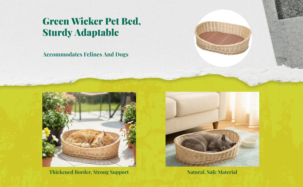 Rattan Pet Bed, Cooling Cat Cave, Removable Pad, Cleanable