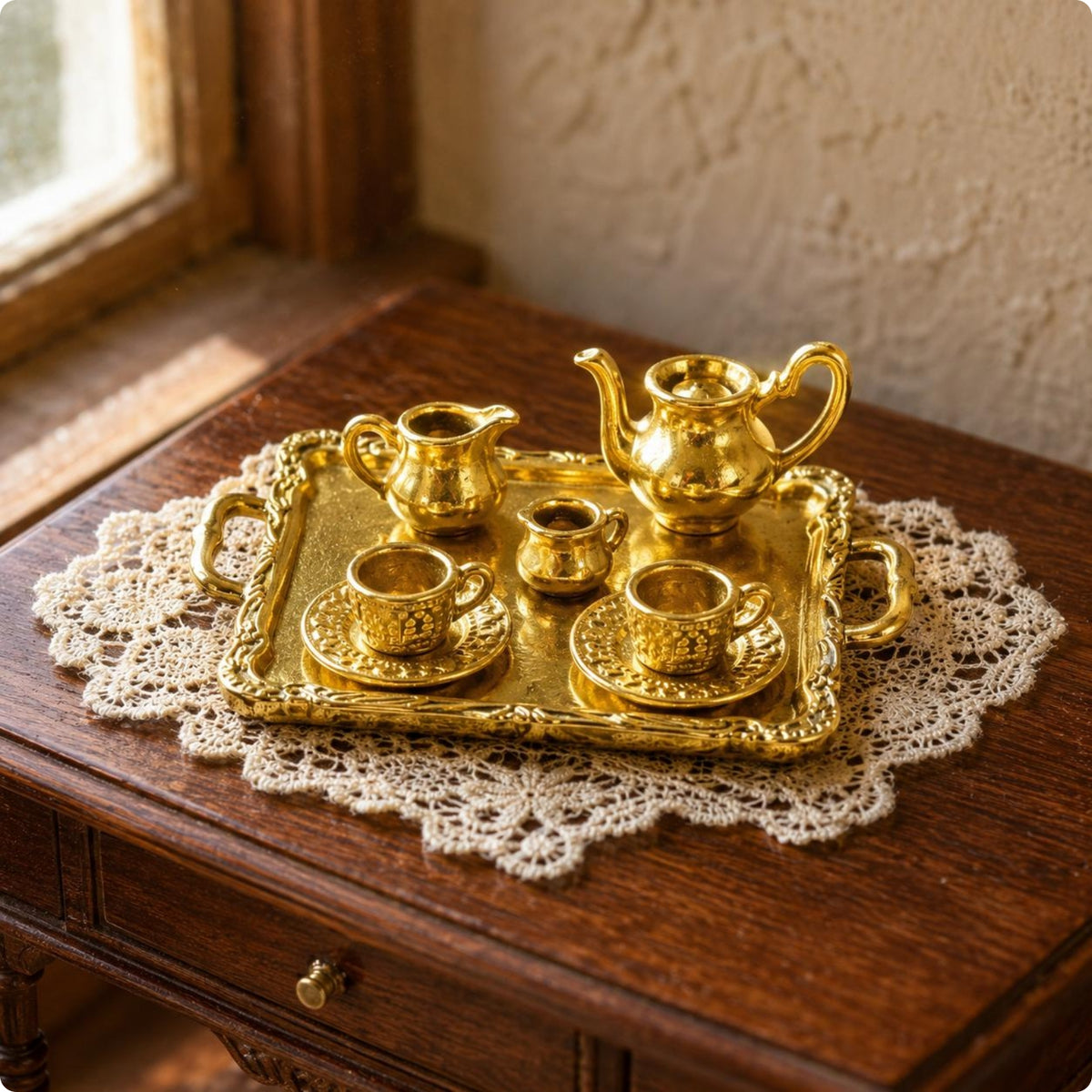 Dollhouse Tea Service Ornate 1/12 Scale Tea Set Model Prop