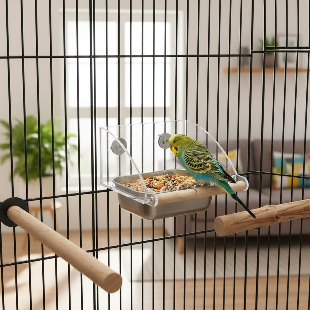 Acrylic birds Feeder Spillproof Acrylic Food Dispenser Large Capacity Cage Mounted Food Bowl for Parrots, Cockatiels
