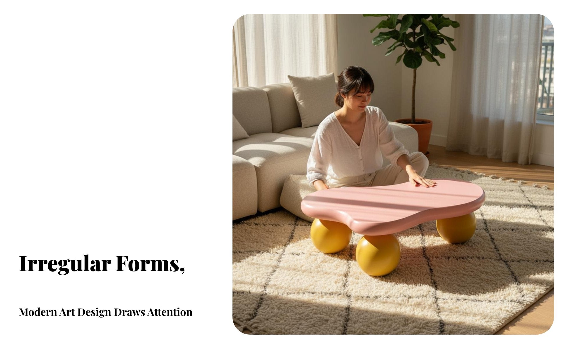 Irregular Shape puffyShaped Table Creamy visual appeal & house Furniture dual-tone design Rounded Corners for Young Adults, Apartment Dwellers, Living Room, Playroom, Nursery, Small areas