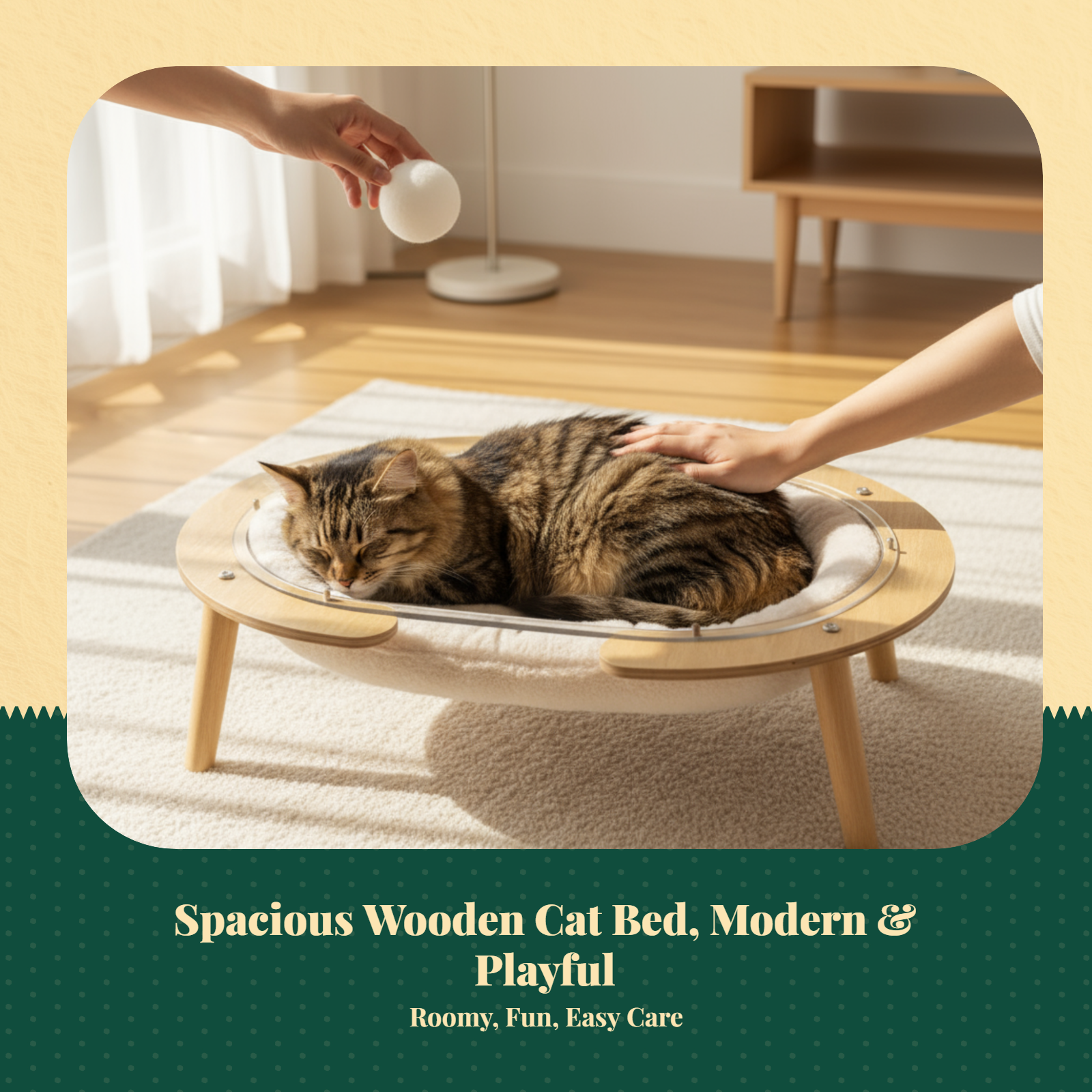 Wooden cat bed with acrylic window