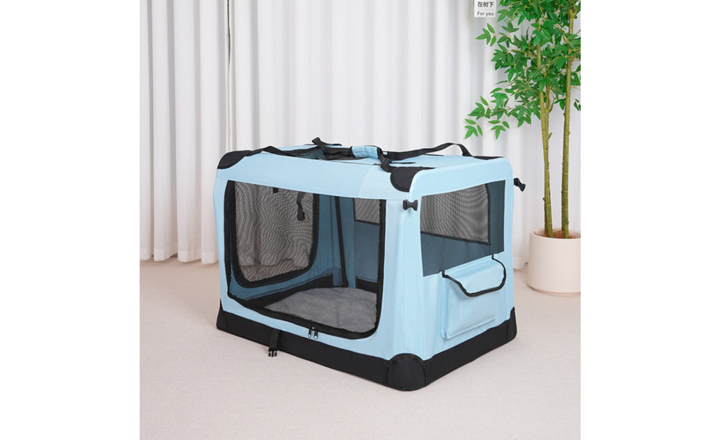 Soft-Sided Travel Crate Steel Frame Soft-Sided Pet Crate Folding Kennel Mesh Panels Pet Supplies Zippered Opening for Car Use
