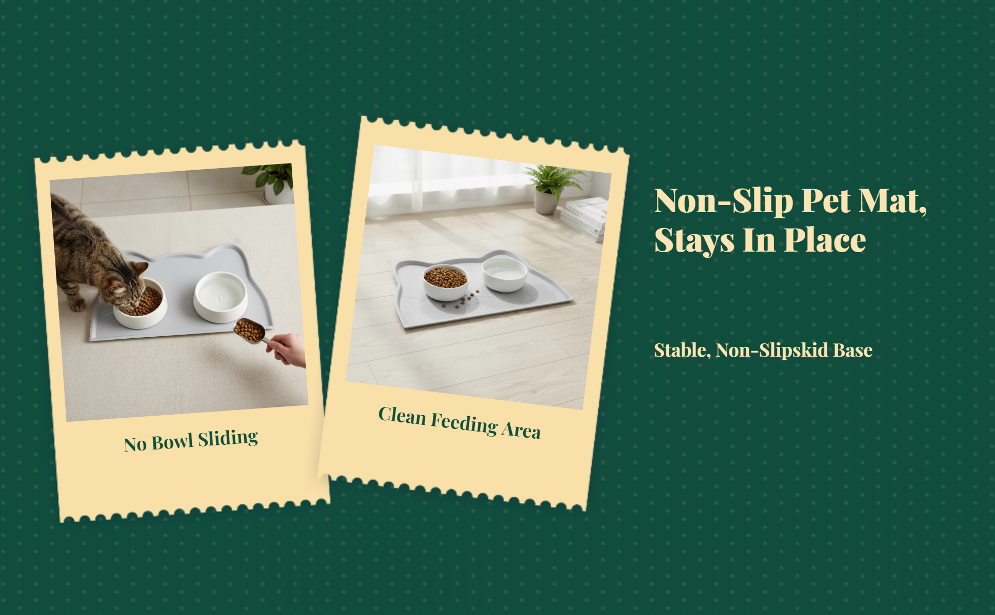 Pet Feeding Mat, Silicone Water-resistant Pet Bowl Placemat, Non-Slip, Easy to Clean, Raised Border, Prevents Spills
