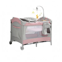 Foldable Baby Bed Music Toy Arch Baby Bed with Wheels Includes Mattress