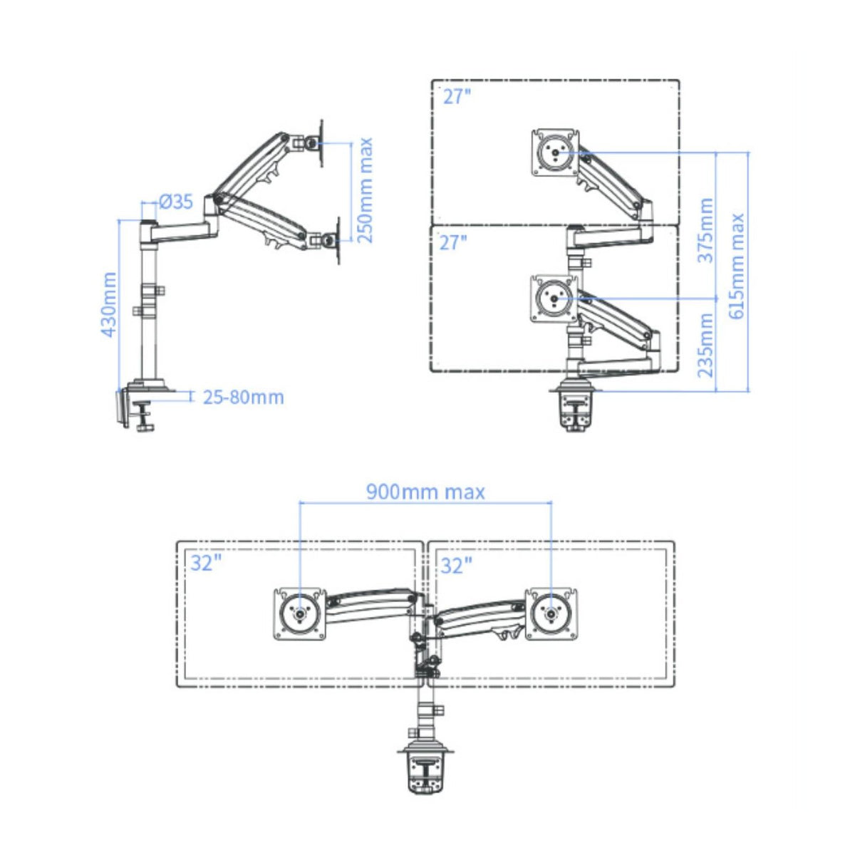 Articulating Monitor Arm 360° Rotation Articulating Desk Mount Space Saving