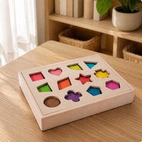 Wooden Shape Matching Board Early Learning Color Matching Game Natural Wood