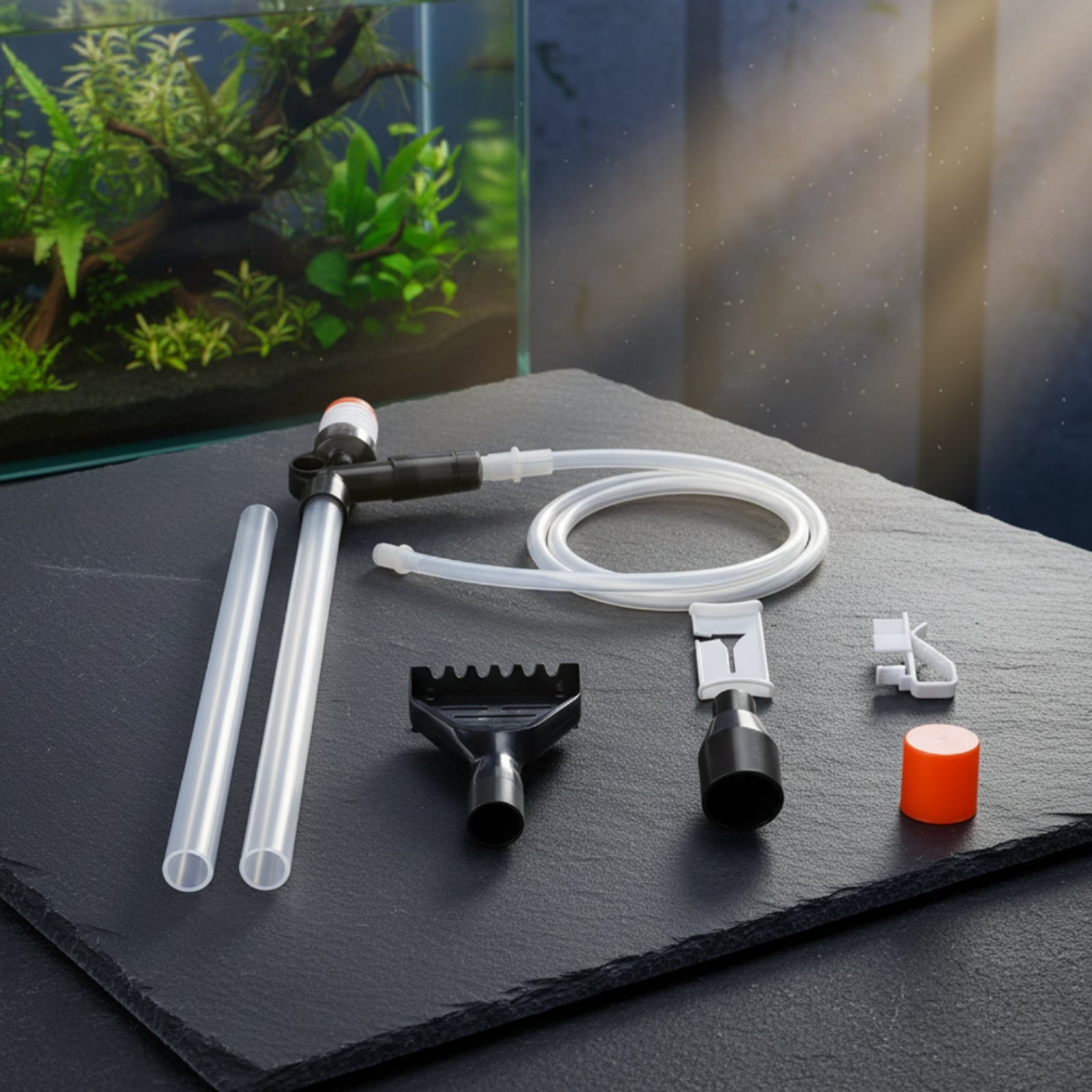 Manual Aquarium Water Changer Interchangeable Attachments Gravel Vacuum