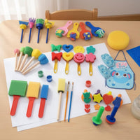33 Pieces Sponge Stamp and Brush Set Sparks Creativity for Daycare, Preschoolers