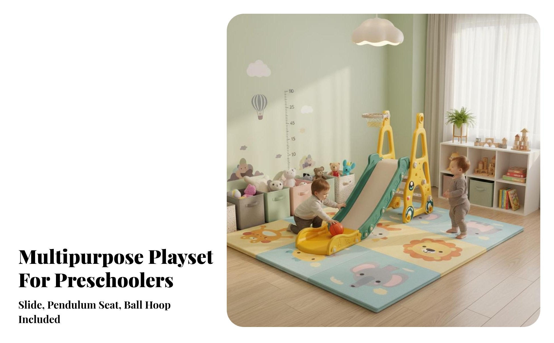 Multifunctional Toddler Slide Swing Set 3-in-1 Design Toddler Slide and Swing Set Safety Material Indoor Plastic Playset Non-Slip Steps for Toddlers, Babies, Preschoolers, Playroom, Living Room, Nursery, Backyard