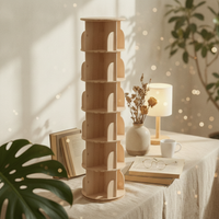 Wooden Rotating Bookshelf Floor Standing Bookcase Unit Cylindrical Furniture Storage