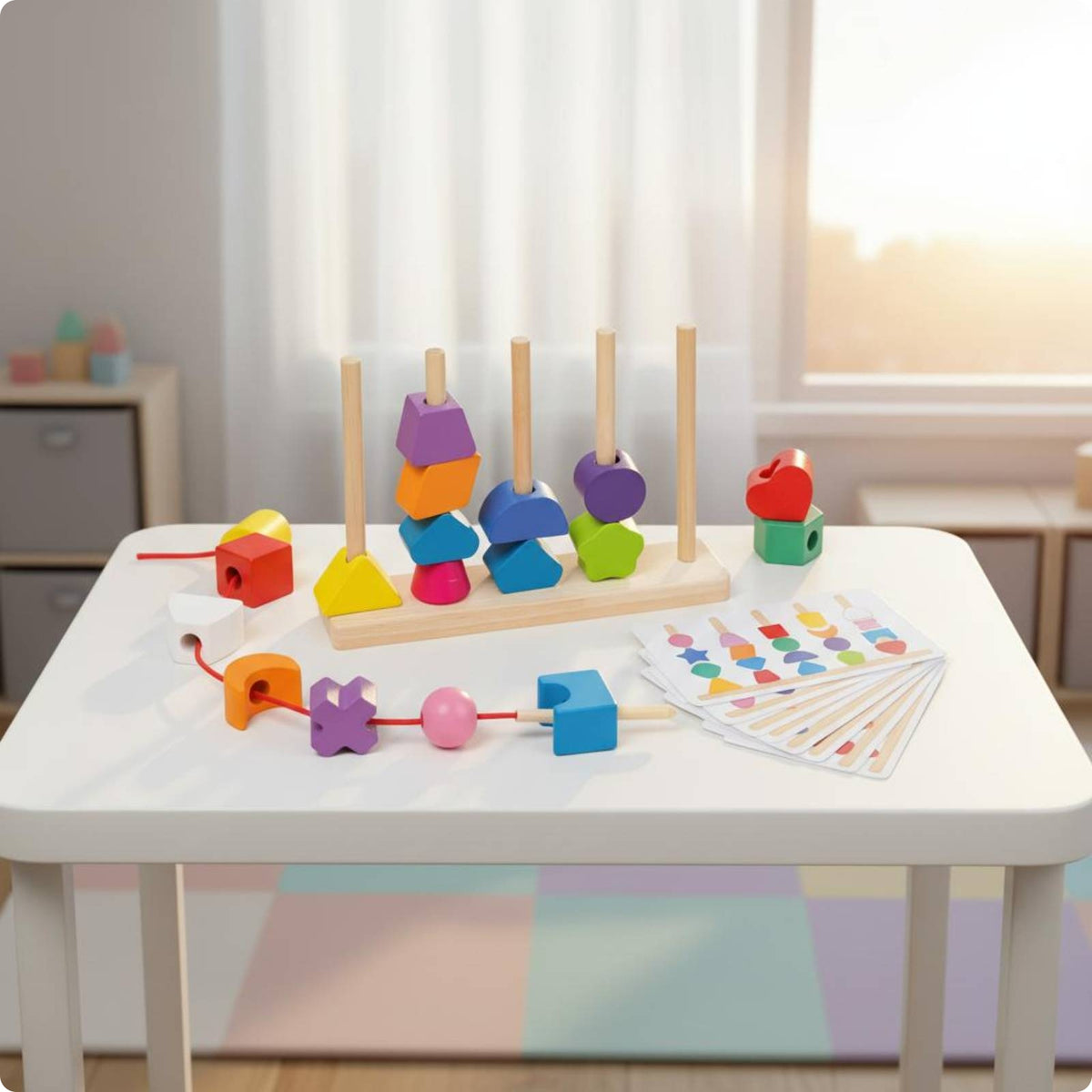 Wooden Shape Matching Toy Vertical Pegs Sorting Game Fine Movement Skills