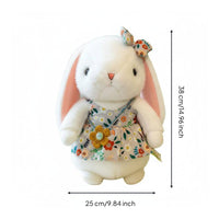 Floral Dress Bunny Doll Toy Ideal Gift Long-Eared Pet Soft Huggable Bunny Stuffed Animal Toy for Girls, Kids, Claw Machine Prize