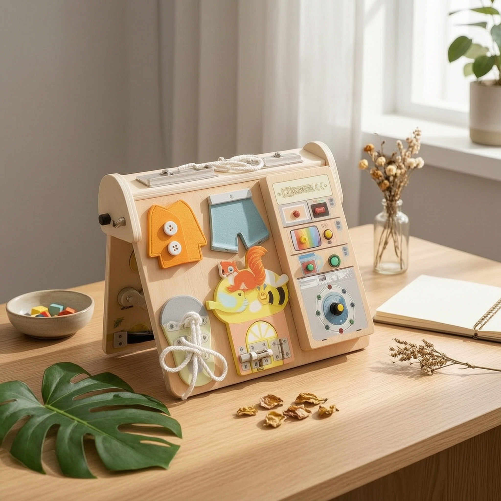 Four in a Busy Board Fine Motor Skills LED Busy Board Hand-Eye Coordination for Kids, Playroom, Car Ride