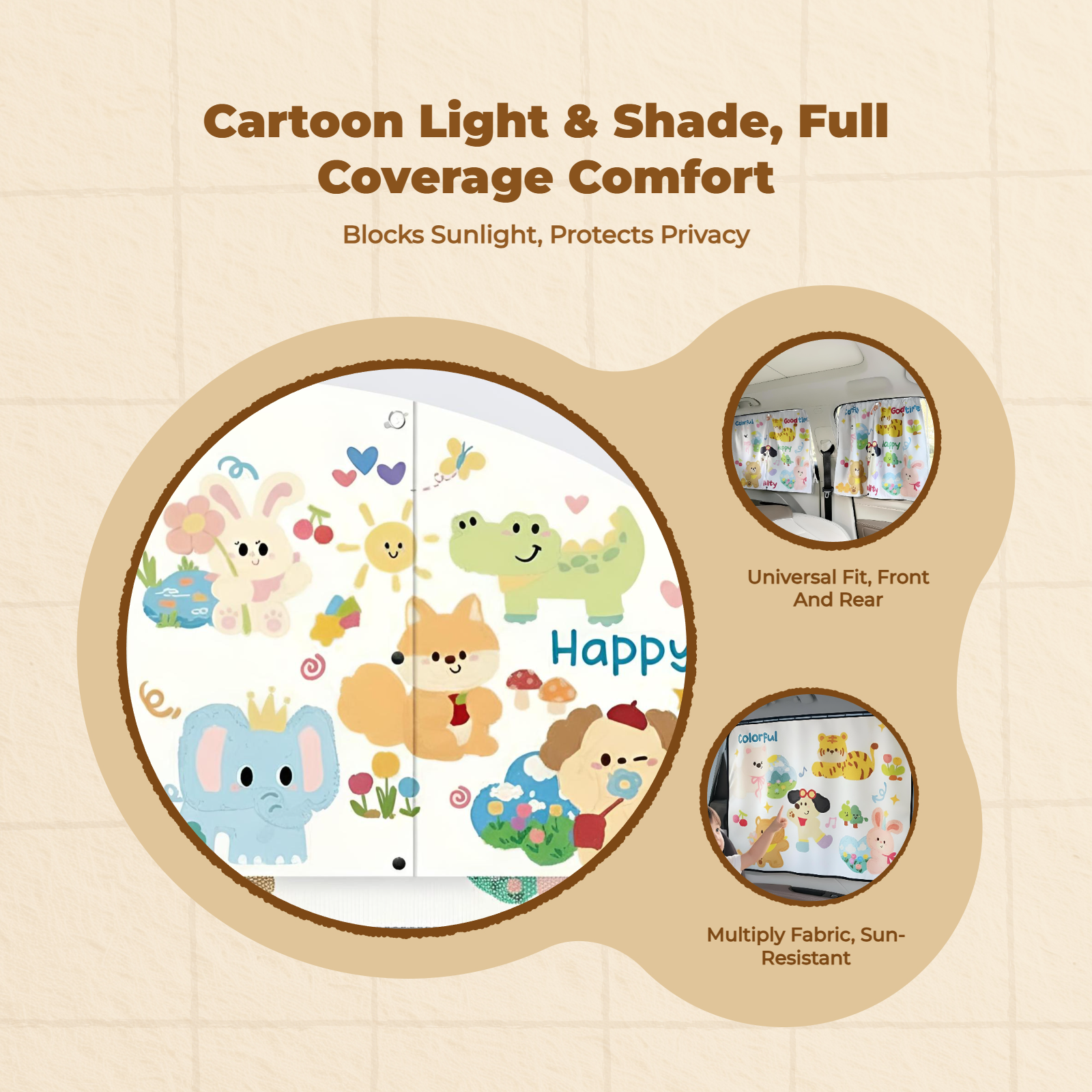 Car sun & cover screen, Solar Protector, magnetized Attachment, Privacy, Universal Fit, Side pane sun shield for infant, Kids, animals