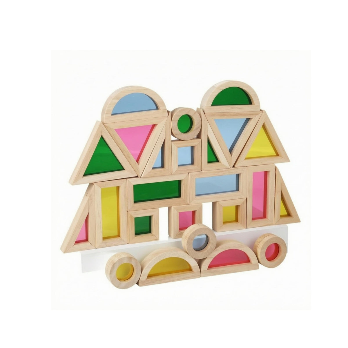 24 Pieces Wooden Blocks Multicolor Translucent Building Blocks Open-Ended Play