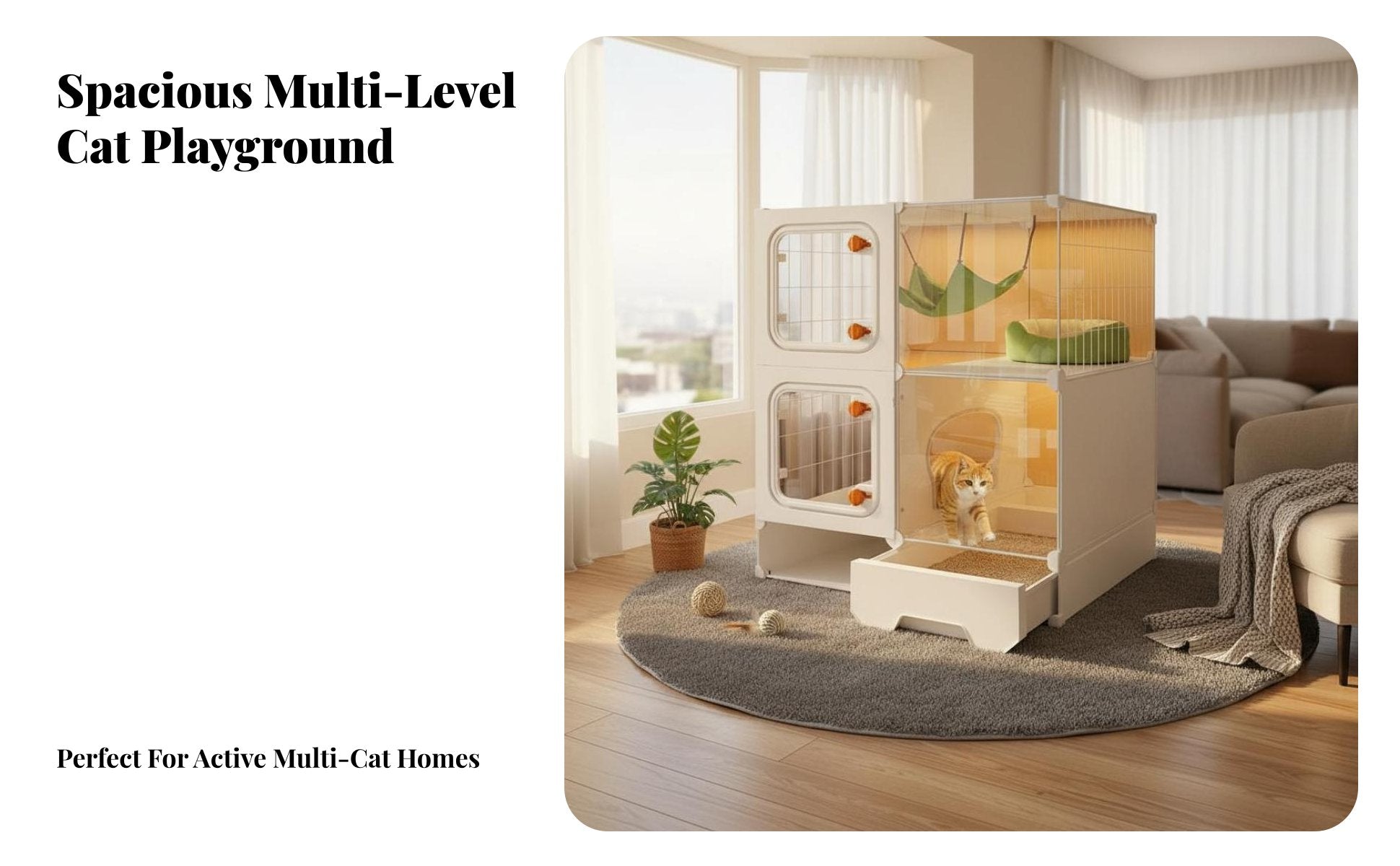 Multi-Level Feline Villa with Integrated Litter Box Spacious Interior