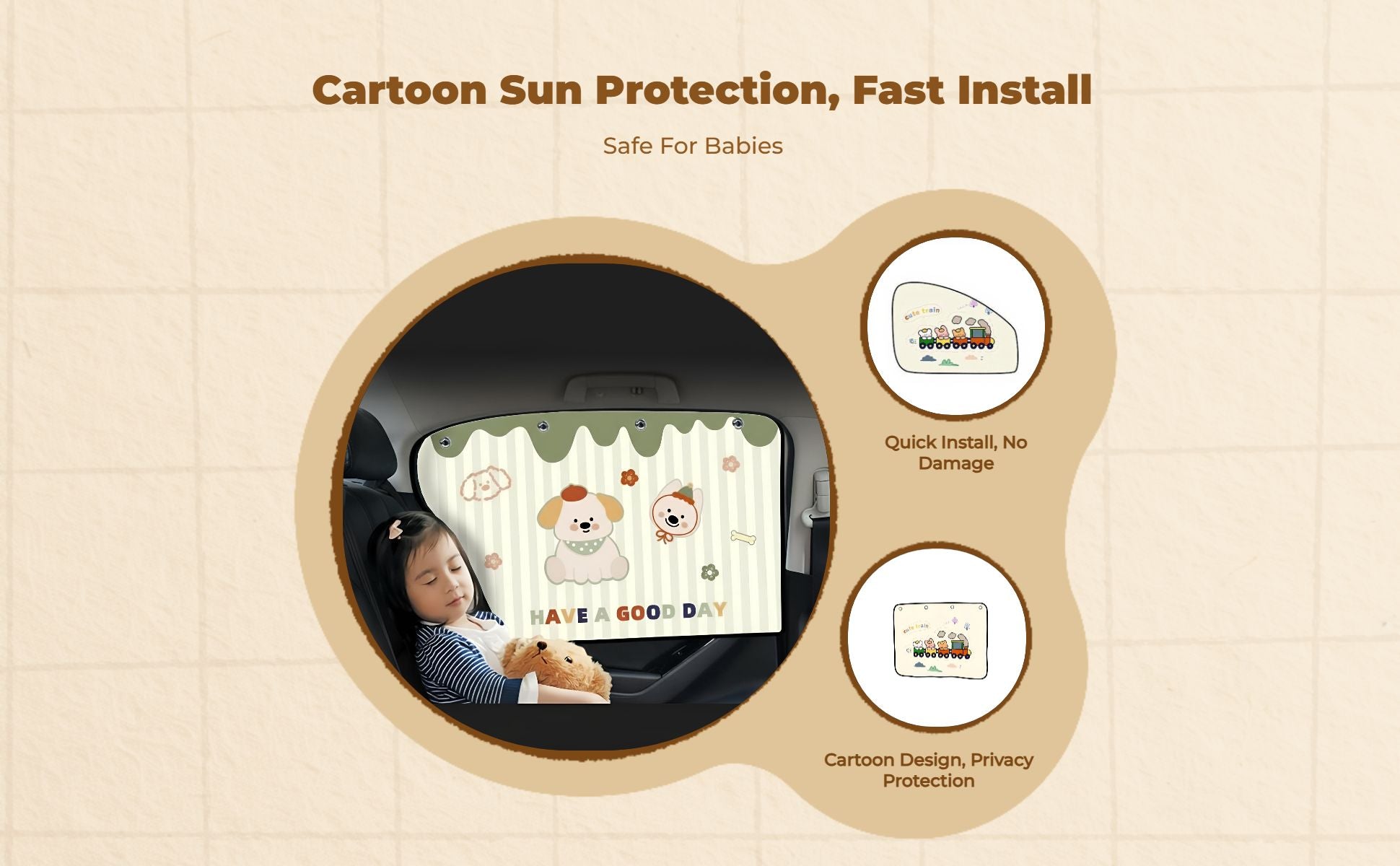 Car Window Shade, Privacy Shade Panel, Sunlight Protection, Suction Holder Sun Shield, Infant Side Window Shield