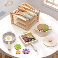 Wooden Pot and Pan Set Educational Toy Cookware Set Role Play Pretend Kitchen Cookware for Children, Kids, Preschool