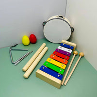Xylophone Maracas Tambourine Set Rainbow Colored Rhythm Sticks Metal Jingling